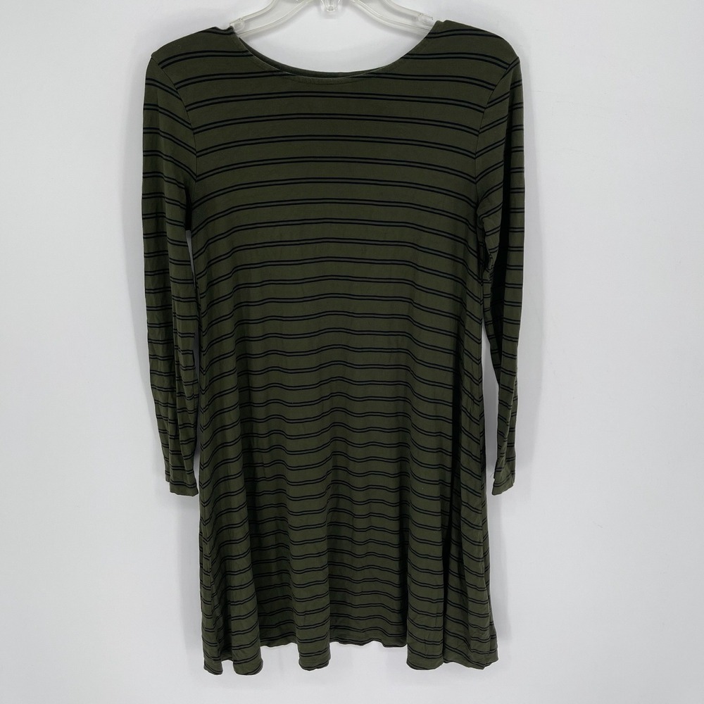Old Navy Women's Green Stripe Jersey Knit Long Sleeve Swing T-Shirt Dress Size S